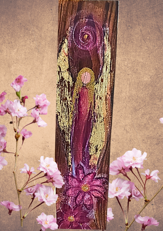 Schutzengel auf Altholz lila